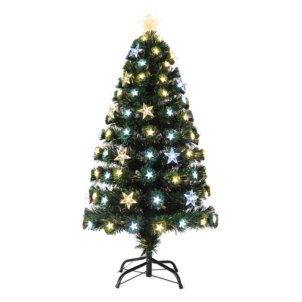 QYF220312 all-light fiber optic christmas tree with big and small stars and with warm white light cold white light