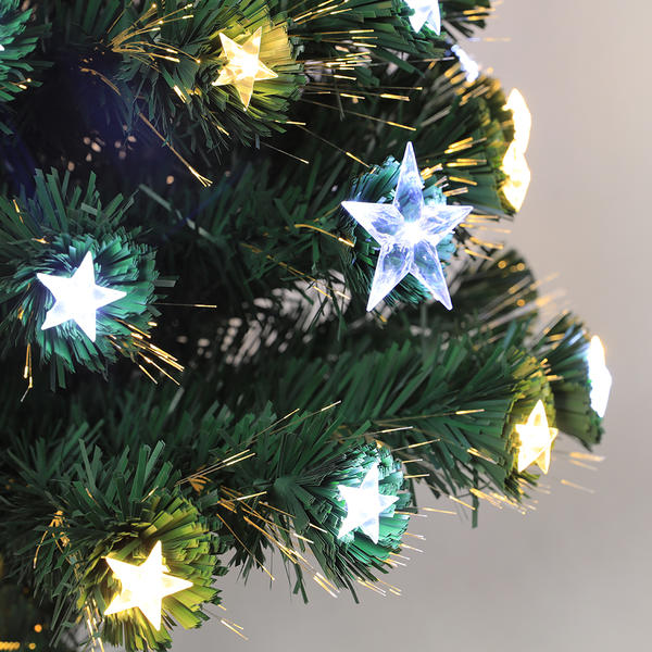 QYF220312 all-light fiber optic christmas tree with big and small stars and with warm white light cold white light