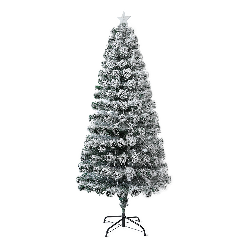 QYF220818 all-light fiber optic Christmas tree with snow ，red，blue and green LED light