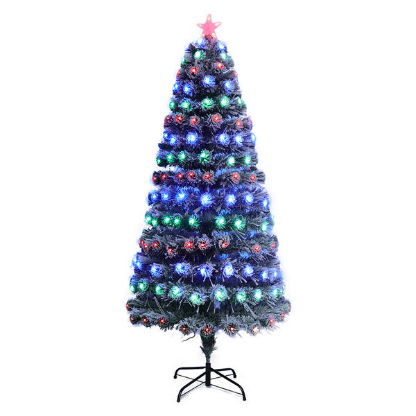 QYF220818 all-light fiber optic Christmas tree with snow ，red，blue and green LED light