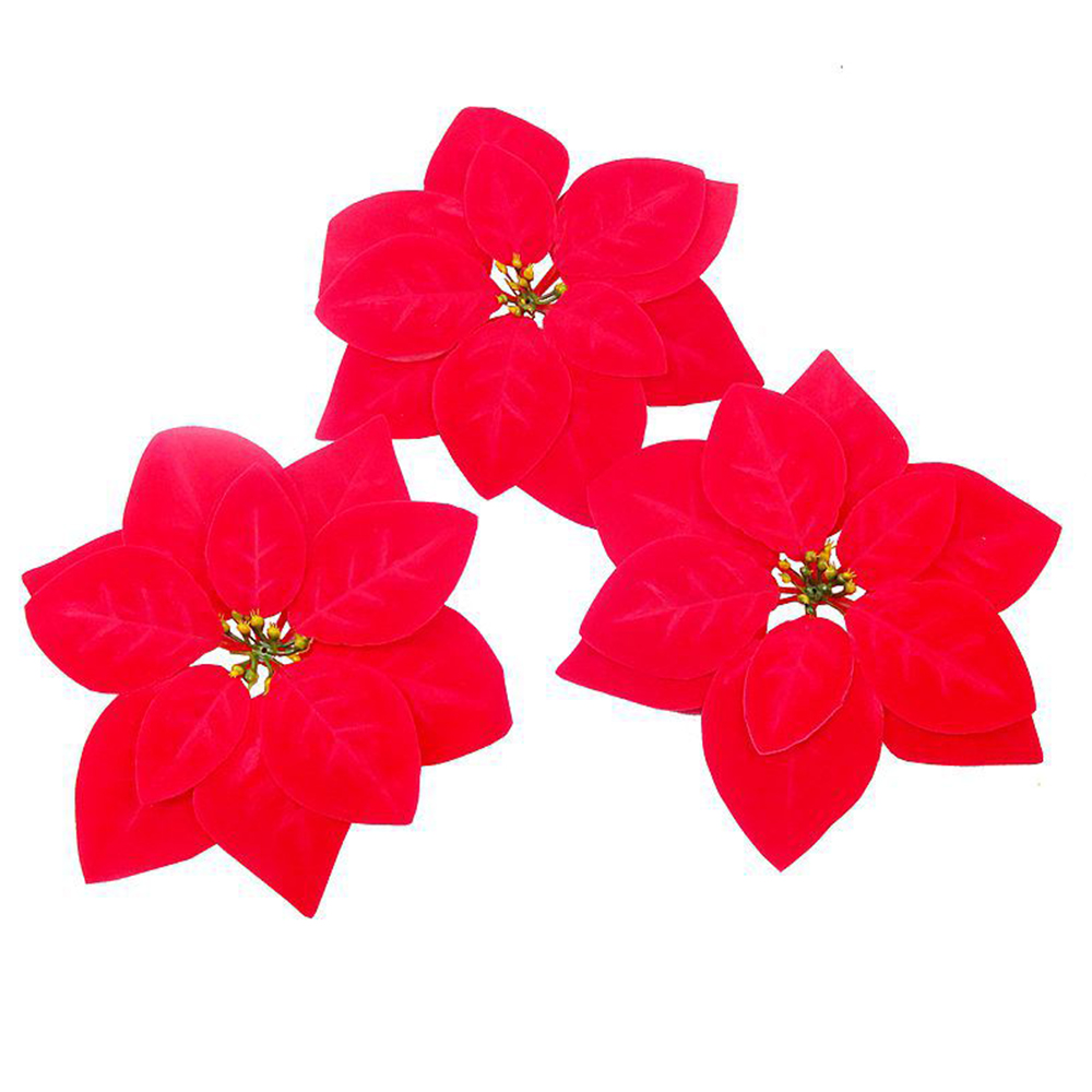 F01 Christmas artificial poinsettia flowers silk red poinsettia artificial bushes red Christmas flowers 7 heads velvet poinset